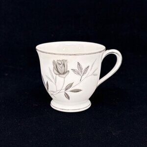 Vintage Noritake Rosamor 5851 Footed Teacup Black Gray Rose Platinum Rim